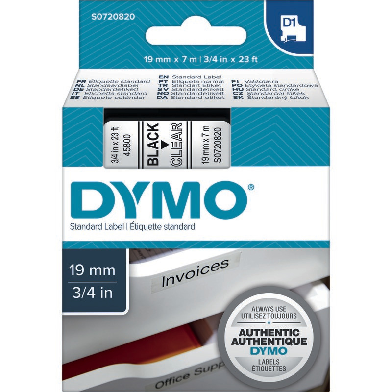 DYMO D1-Beschriftungsband 45800, 19 mm, schwarz/transparent