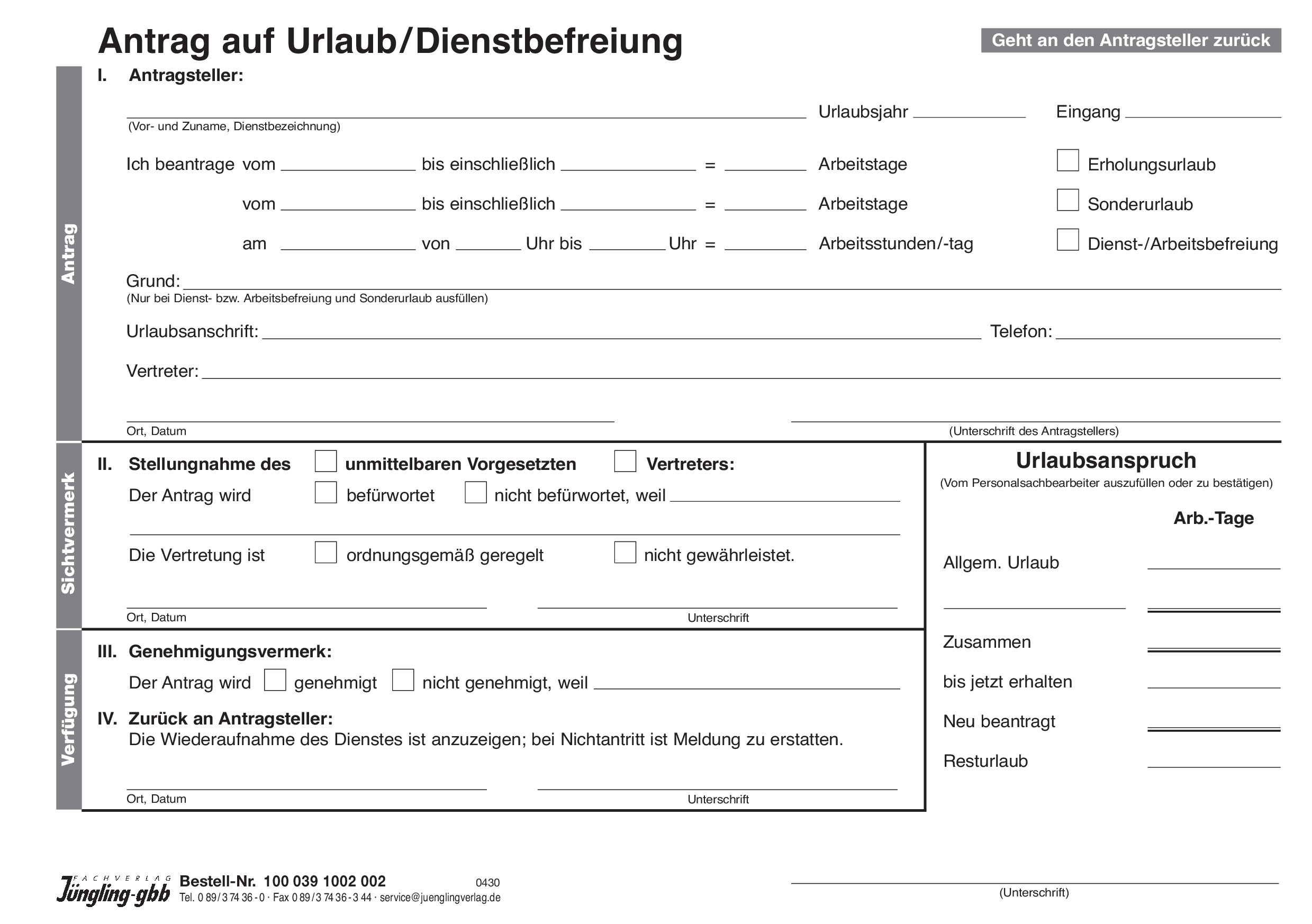 Urlaubsantrag (Behörde), A5, 2-fach SD Urlaubsantrag (Behörde), A5, 2-fach SD