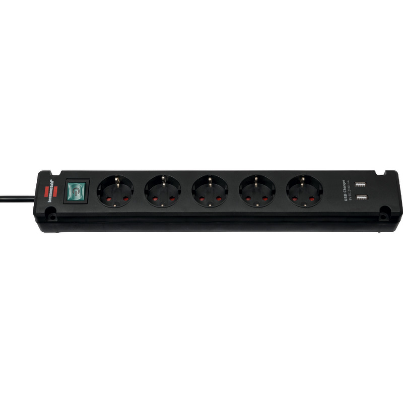 brennenstuhl Bremounta Steckdosenleiste 5 Steckdosen, 2 x USB - schwarz