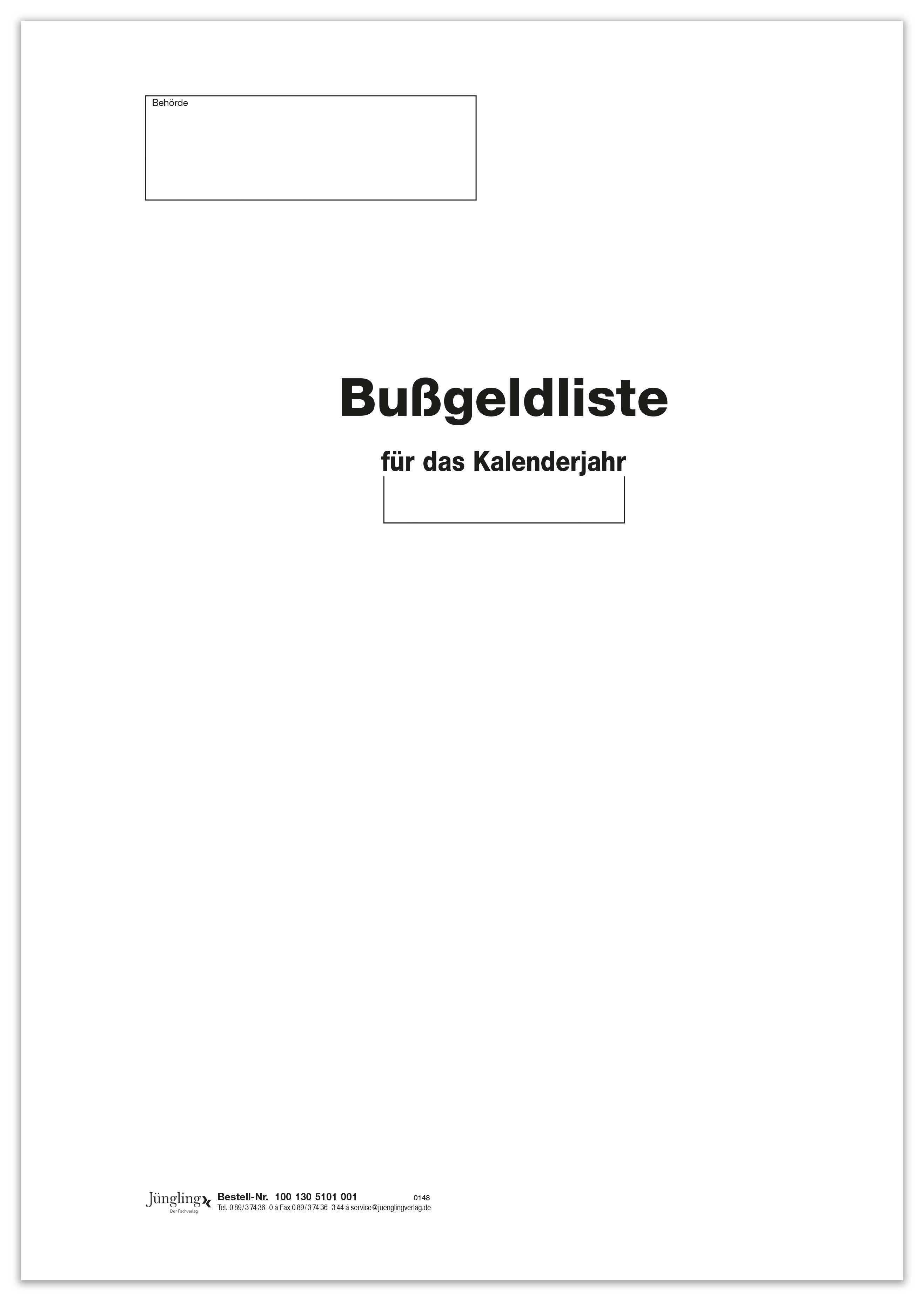 Bußgeldliste Titelbogen, A4, 4-seitig