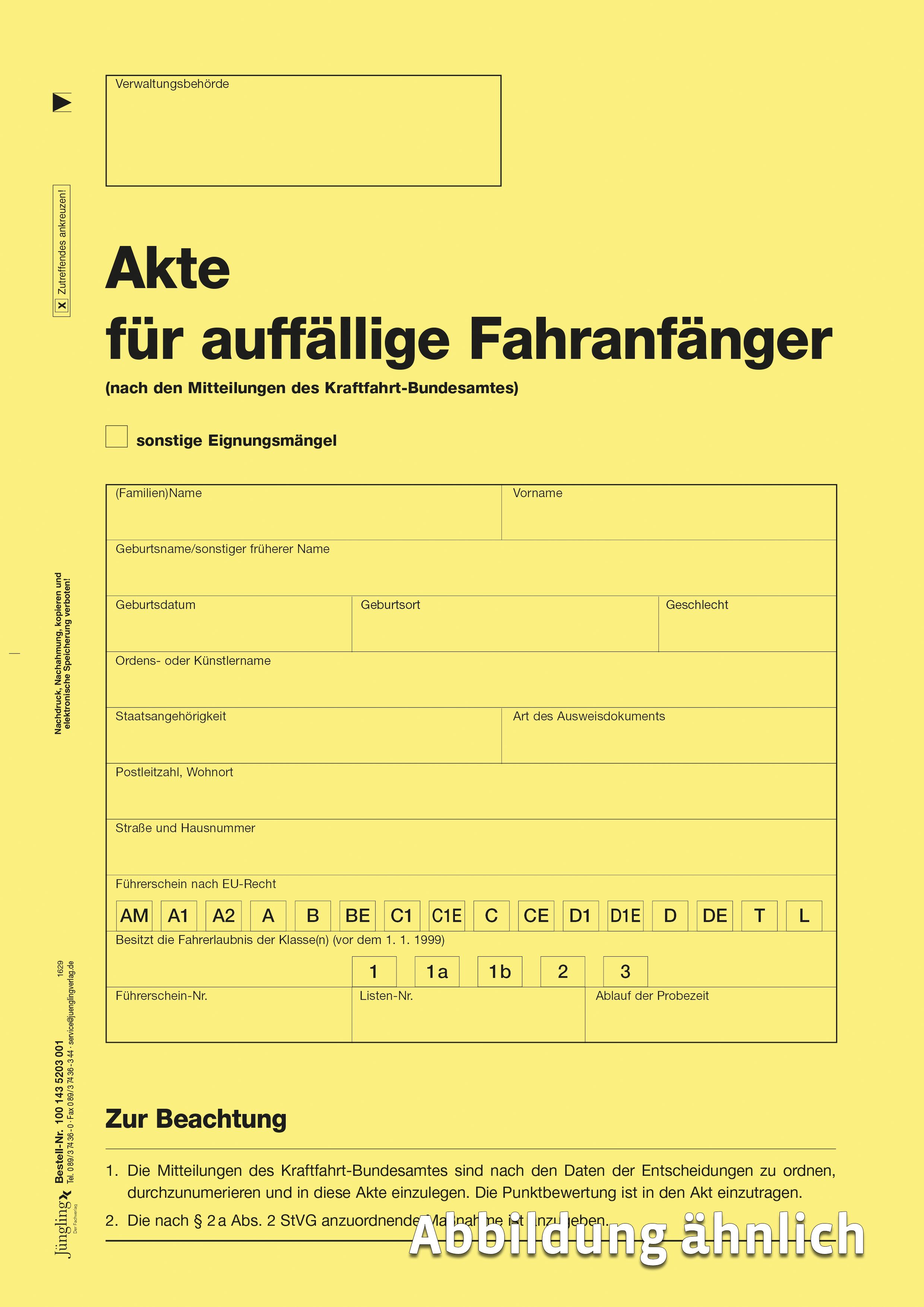 Akte für auffällige Fahranfänger, A4, 4-seitig, gelb