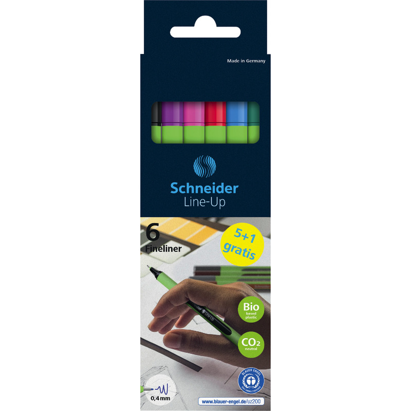 5 + 1 GRATIS! 6 SCHNEIDER Fineliner Line-Up farbsortiert