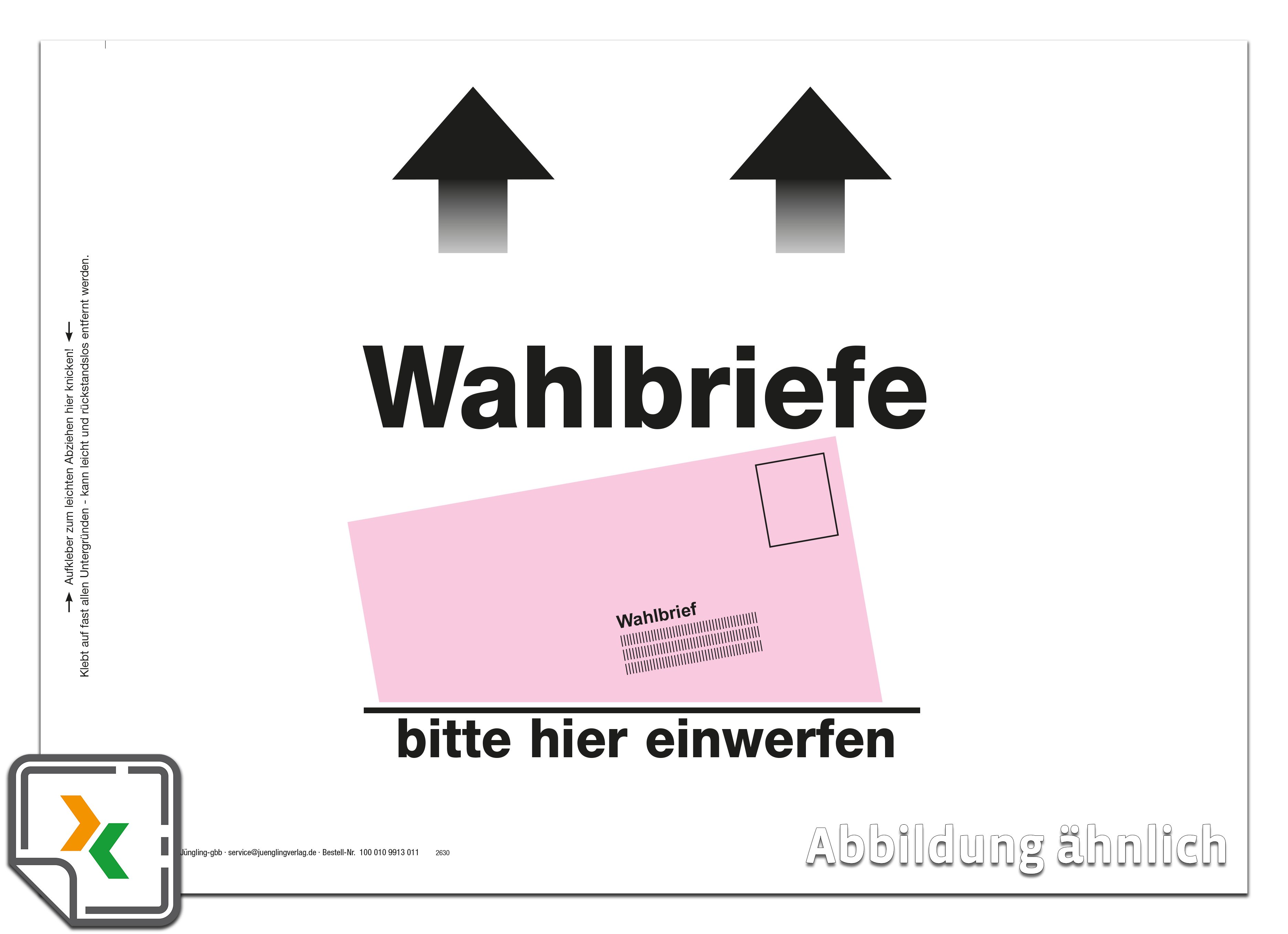 Hinweisaufkleber Wahlbriefe bitte hier einwerfen (mit Pfeilen) A4, farbig