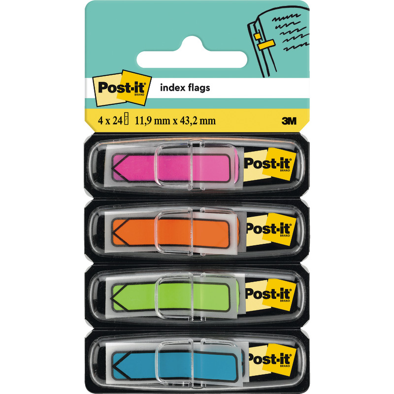 Post-it® Index Pfeile, Blau, Orange, Rosa und Grün, 11.9 mm x 43.2 mm, 24 Haftstreifen/Spender, 4 Spender/Packung