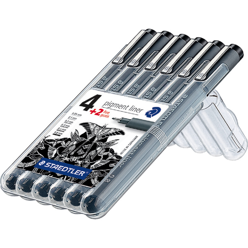 4 + 2 GRATIS! 6 STAEDTLER Feinschreiber pigment liner 308 SB6P