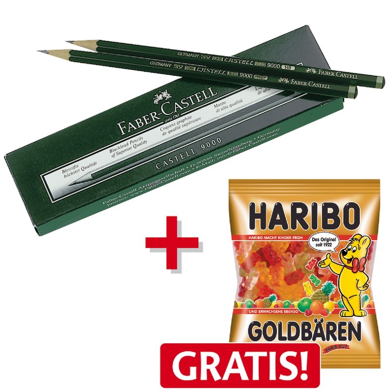 12 FABER-CASTELL Bleistifte 9000, ohne Radiergummi + Haribo Goldbären GRATIS!