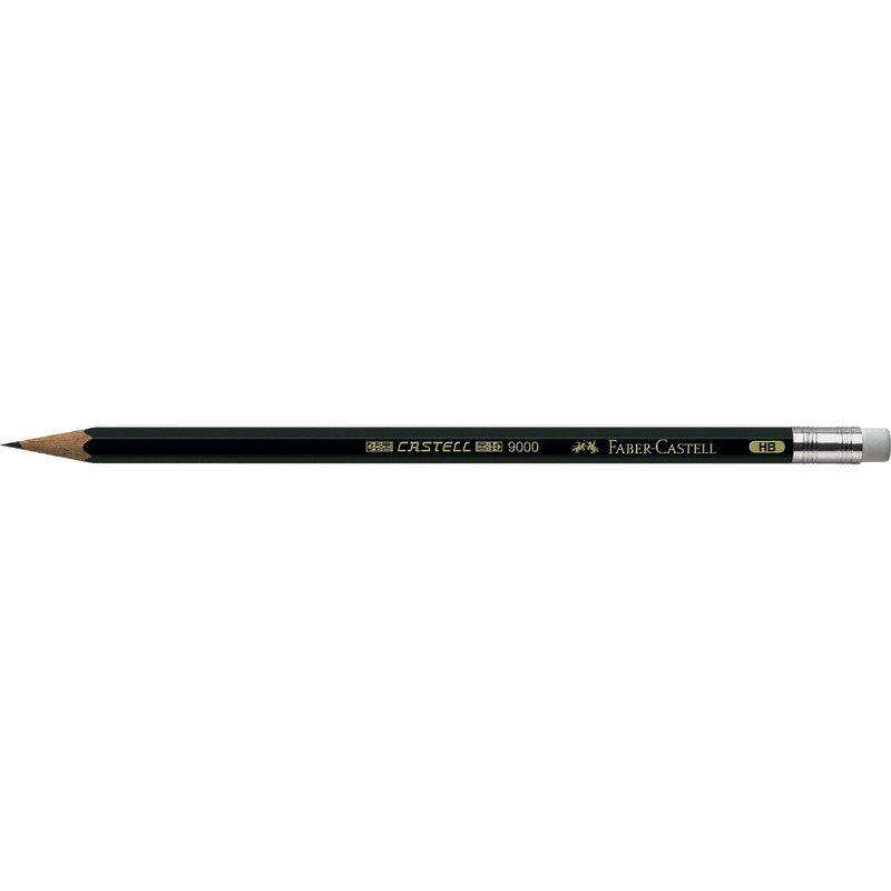 FABER-CASTELL Bleistift 9000, mit Radiergummi, Packung: 12 Stück