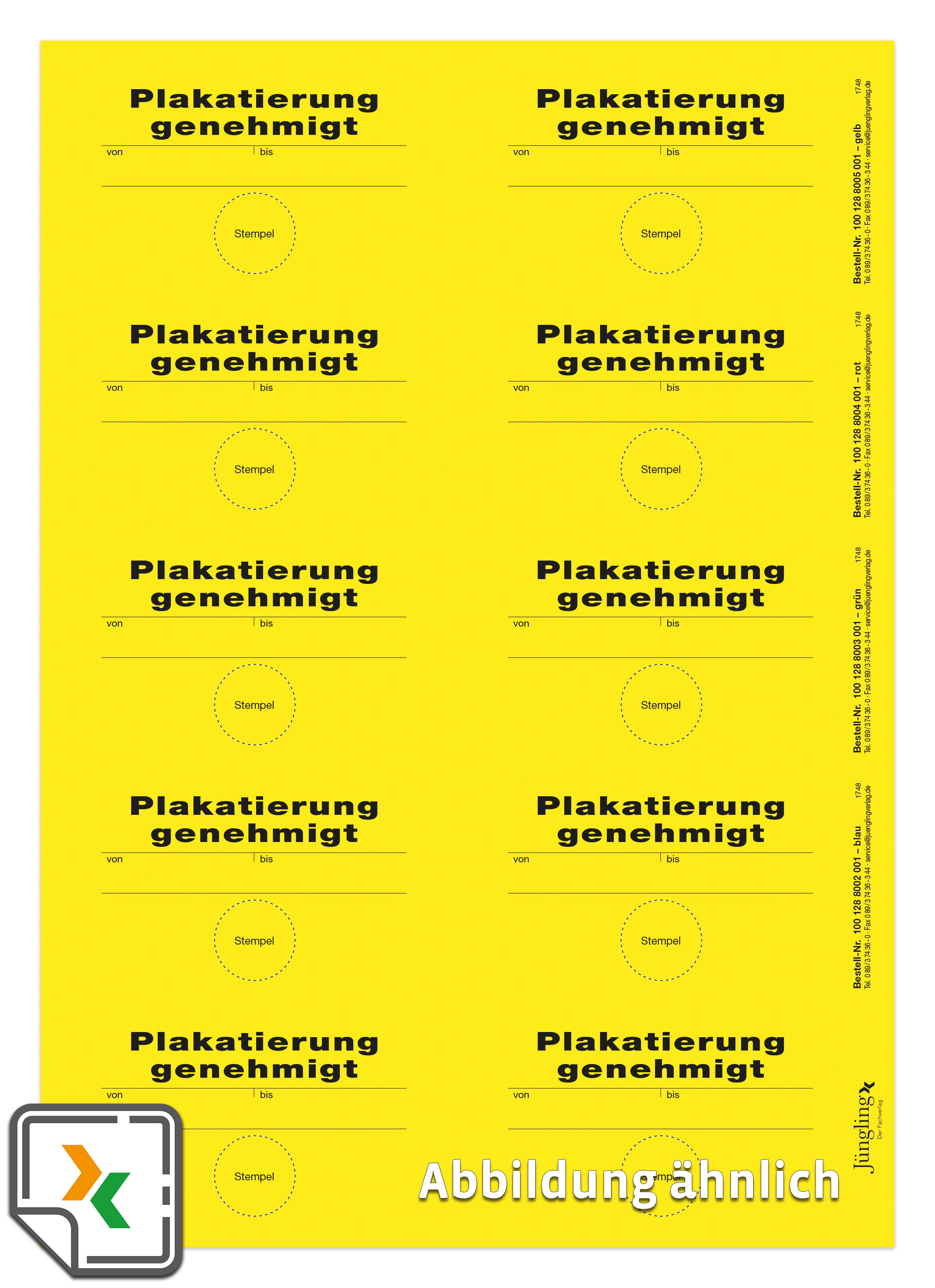 Aufkleber Plakatierung genehmigt, gelb, 10 Stück je Bogen