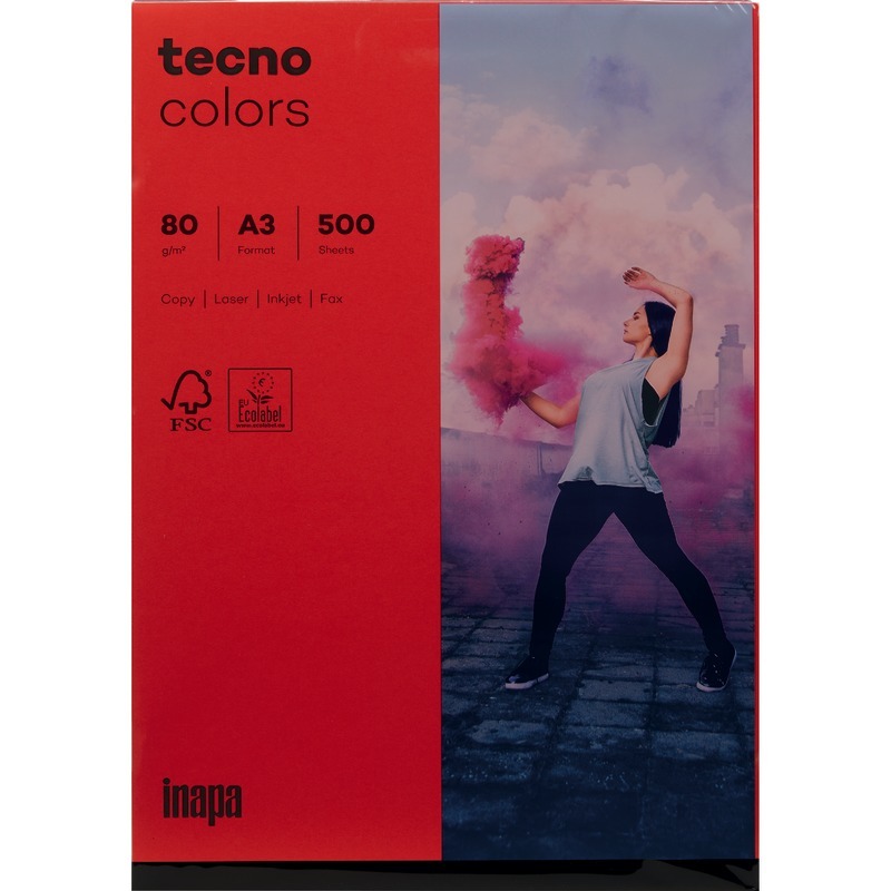 Kopierpapier tecno® colors, DIN A3, 80 g/m², Pack: 500 Blatt - intensivrot