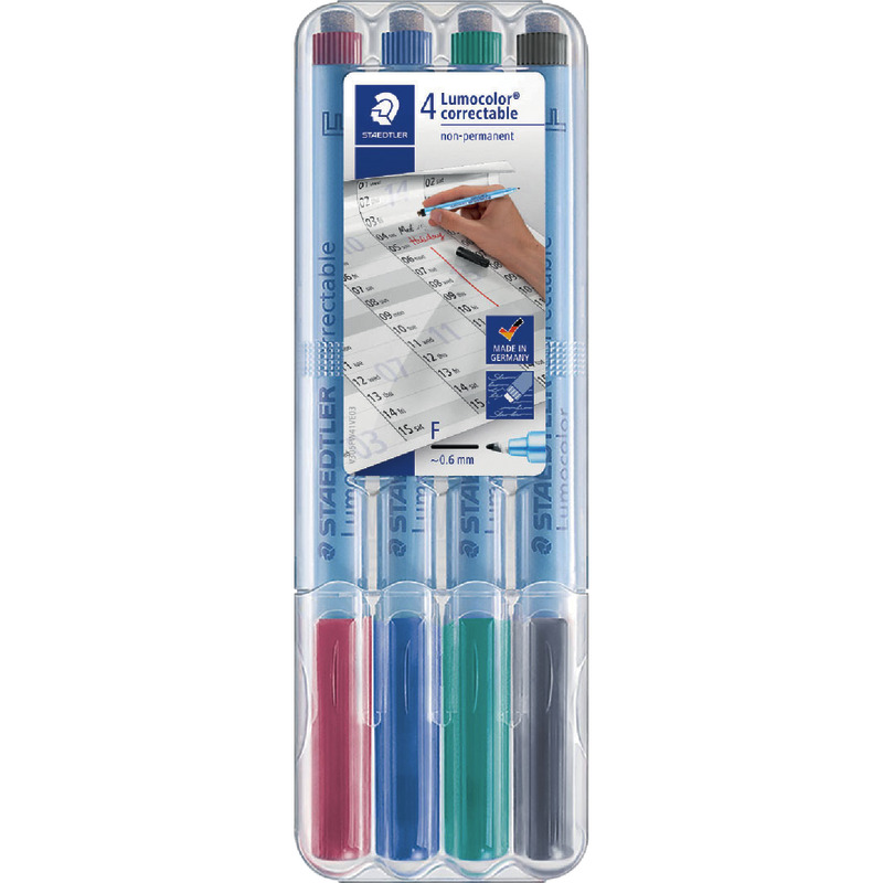 STAEDTLER Folienstifte Lumocolor® correct F, Packung: 4 Stück, farbsortiert