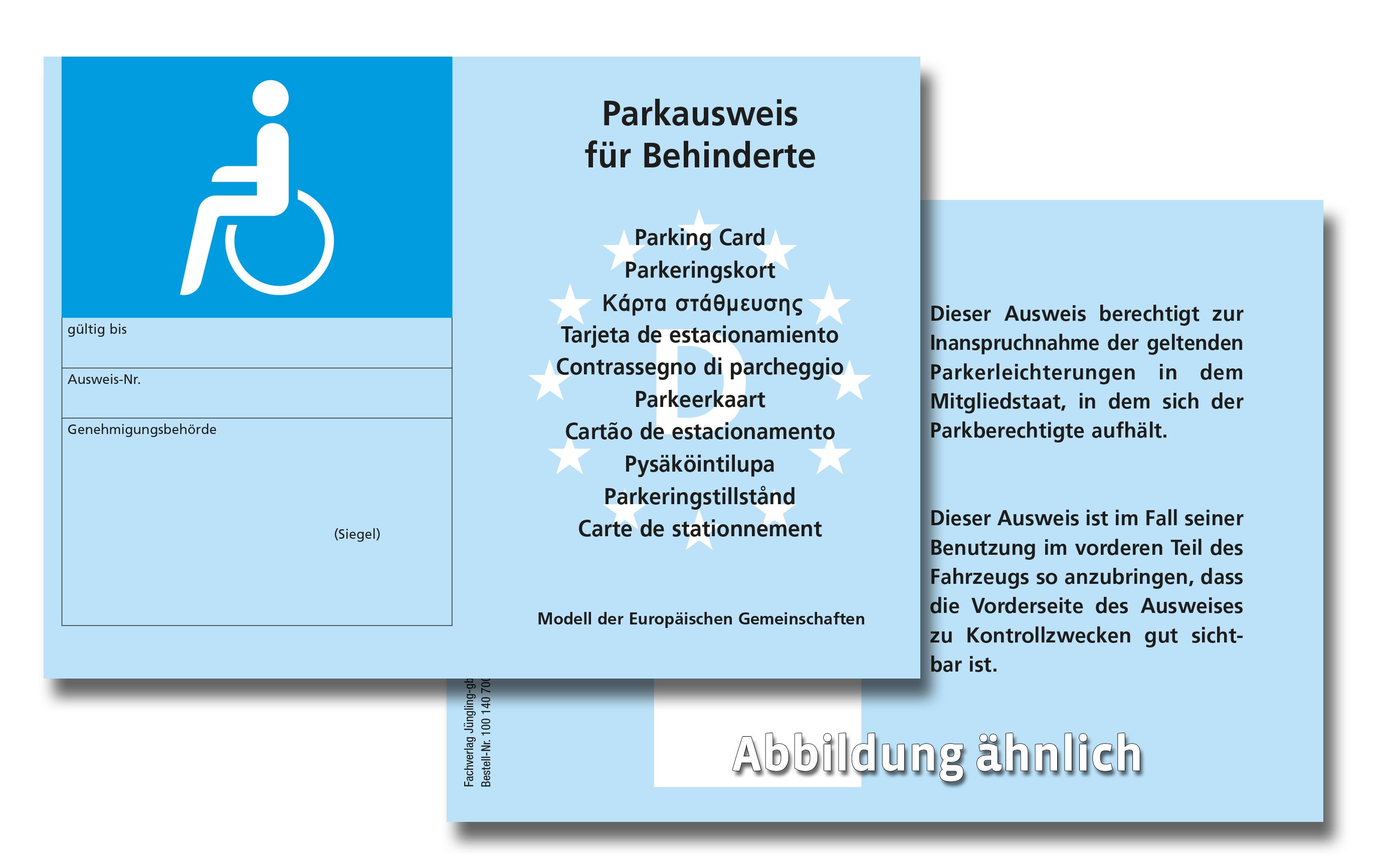 Parkausweis für Schwerbehinderte, EU-Modell, blau