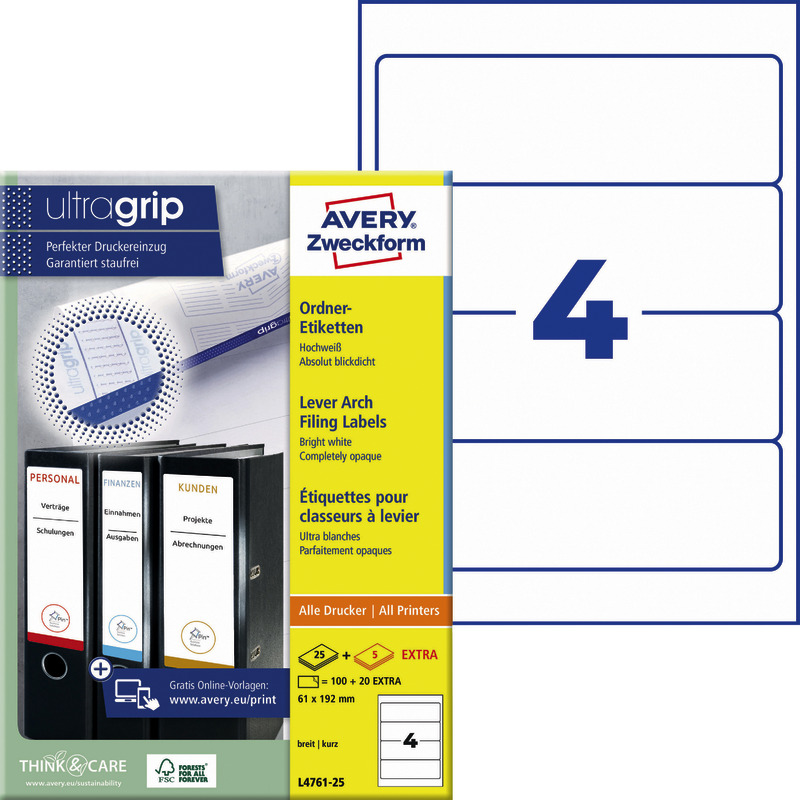 AVERY® Zweckform Ordner-Etiketten, breit, kurz, B x H: 61 x 192 mm - weiß