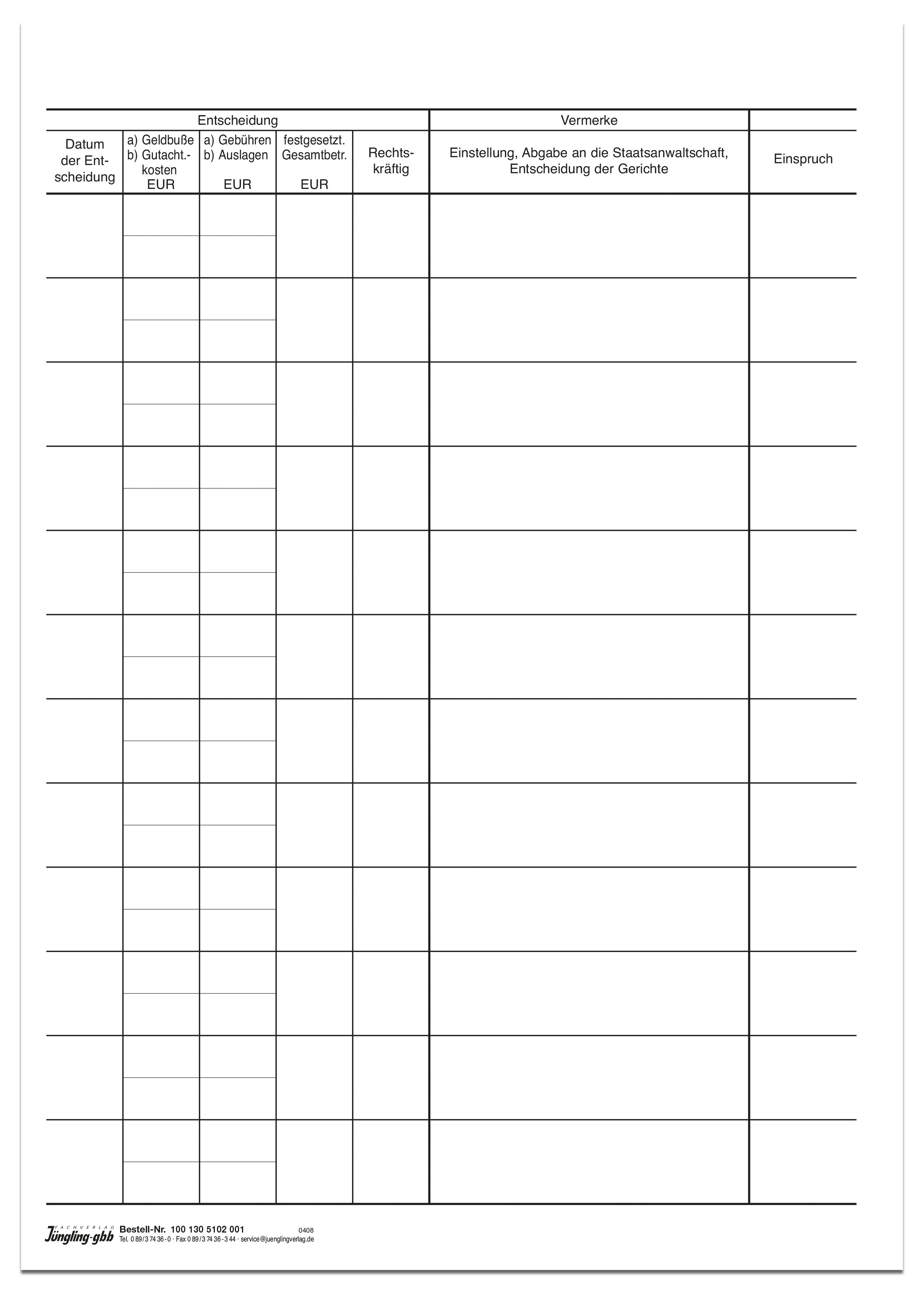 Bußgeldliste Einlagebogen, A4, 4-seitig, schwarz-weiß Bußgeldliste Einlagebogen, A4, 4-seitig, schwarz-weiß