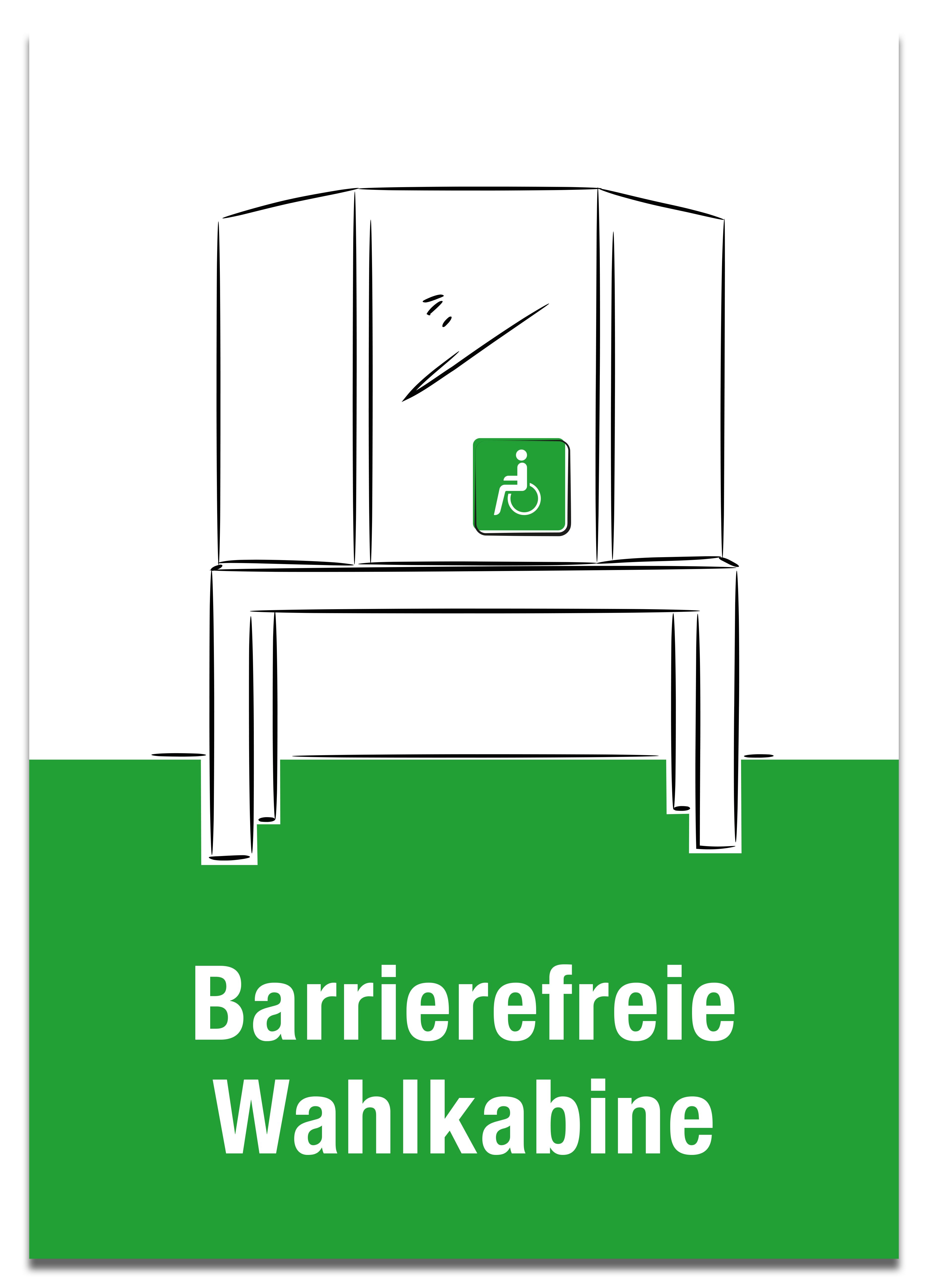 Plakat Barrierefreie Wahlkabine (mit Piktogramm) A3, farbig