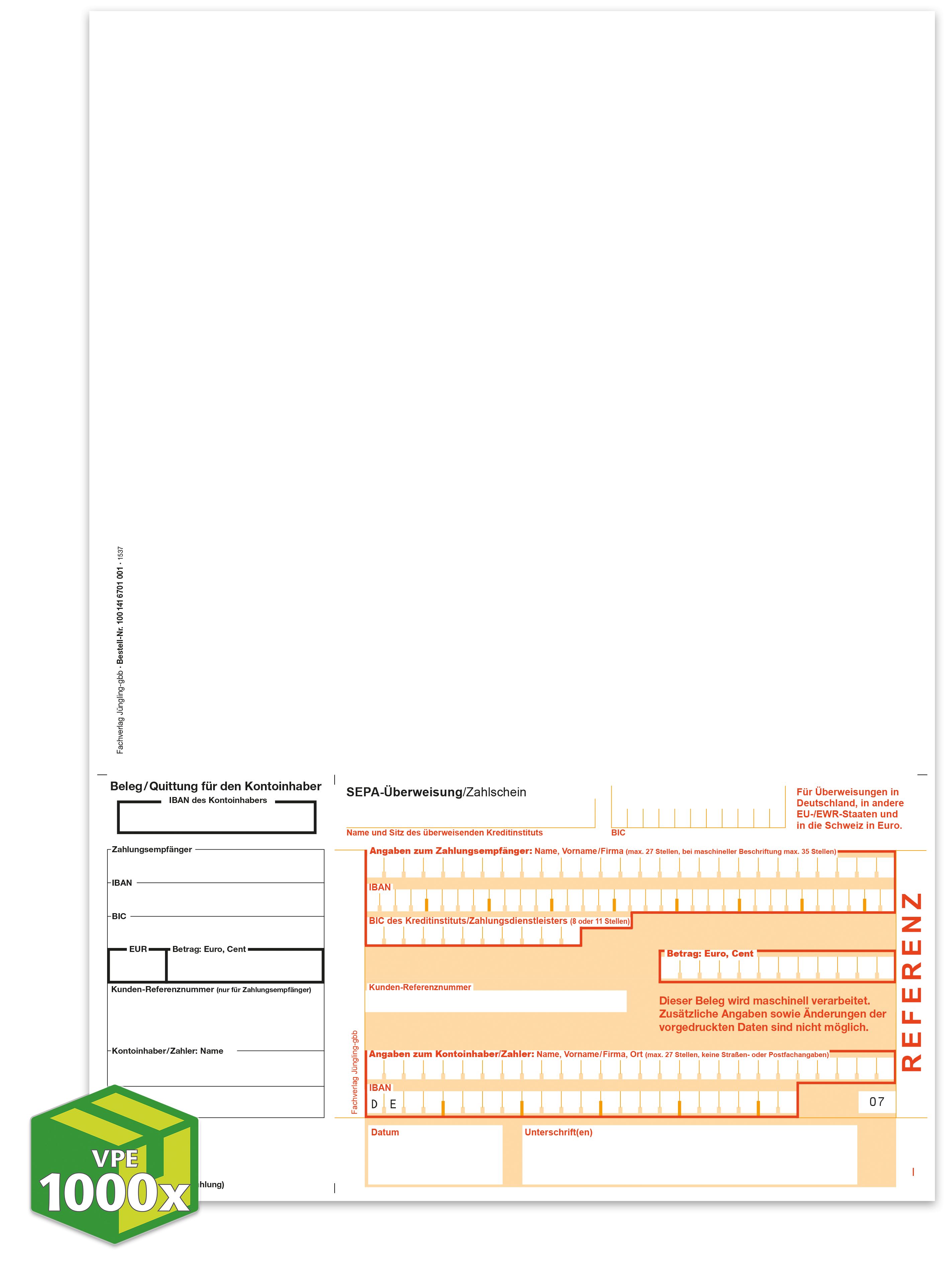SEPA Zahlschein, A4, Giro unten, Referenz [07], VKE 1000 Stück