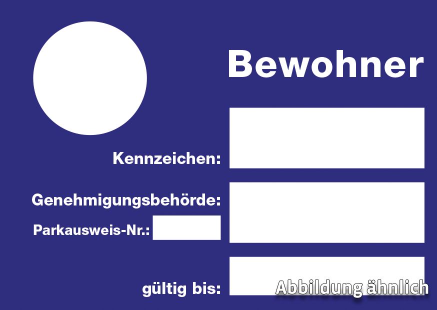 Bewohner-Parkausweis, A6, Karton, blau Bewohner-Parkausweis, A6, Karton, blau