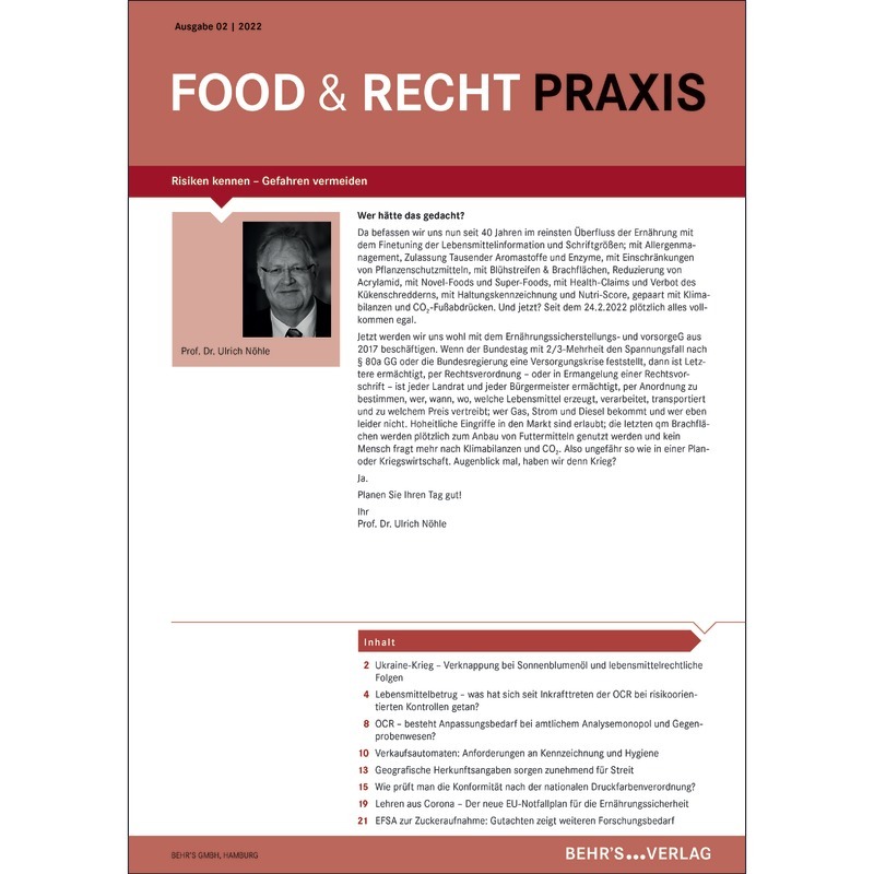 Food  Recht Praxis  - Abonnement Food  Recht Praxis  - Abonnement