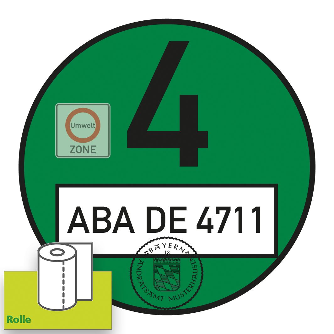 Feinstaubplakette Schadstoffklasse 4, grün, Rollenware Feinstaubplakette Schadstoffklasse 4, grün, Rollenware