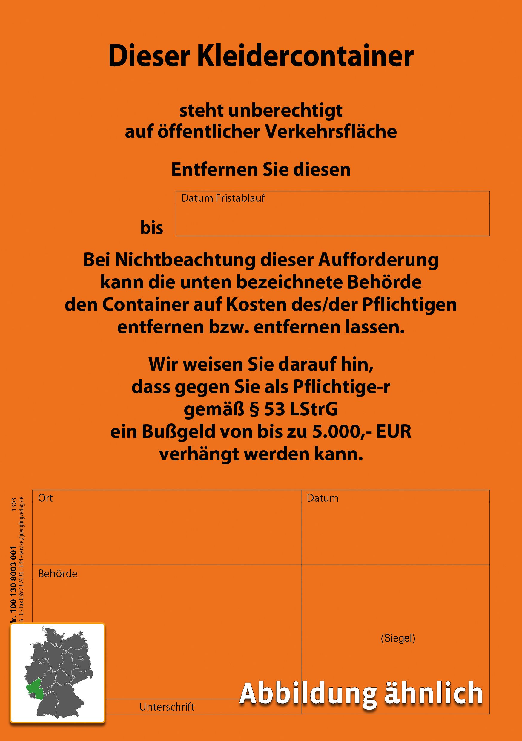 Aufkleber Kleidercontainer (Rheinland-Pfalz), A5, leuchtrot