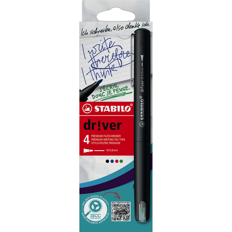 STABILO Fineliner dr!ver M, 8 mm, farbsortiert, Packung: 4 Stück