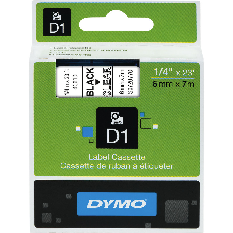 DYMO D1-Beschriftungsband 43610, 6 mm, schwarz/transparent