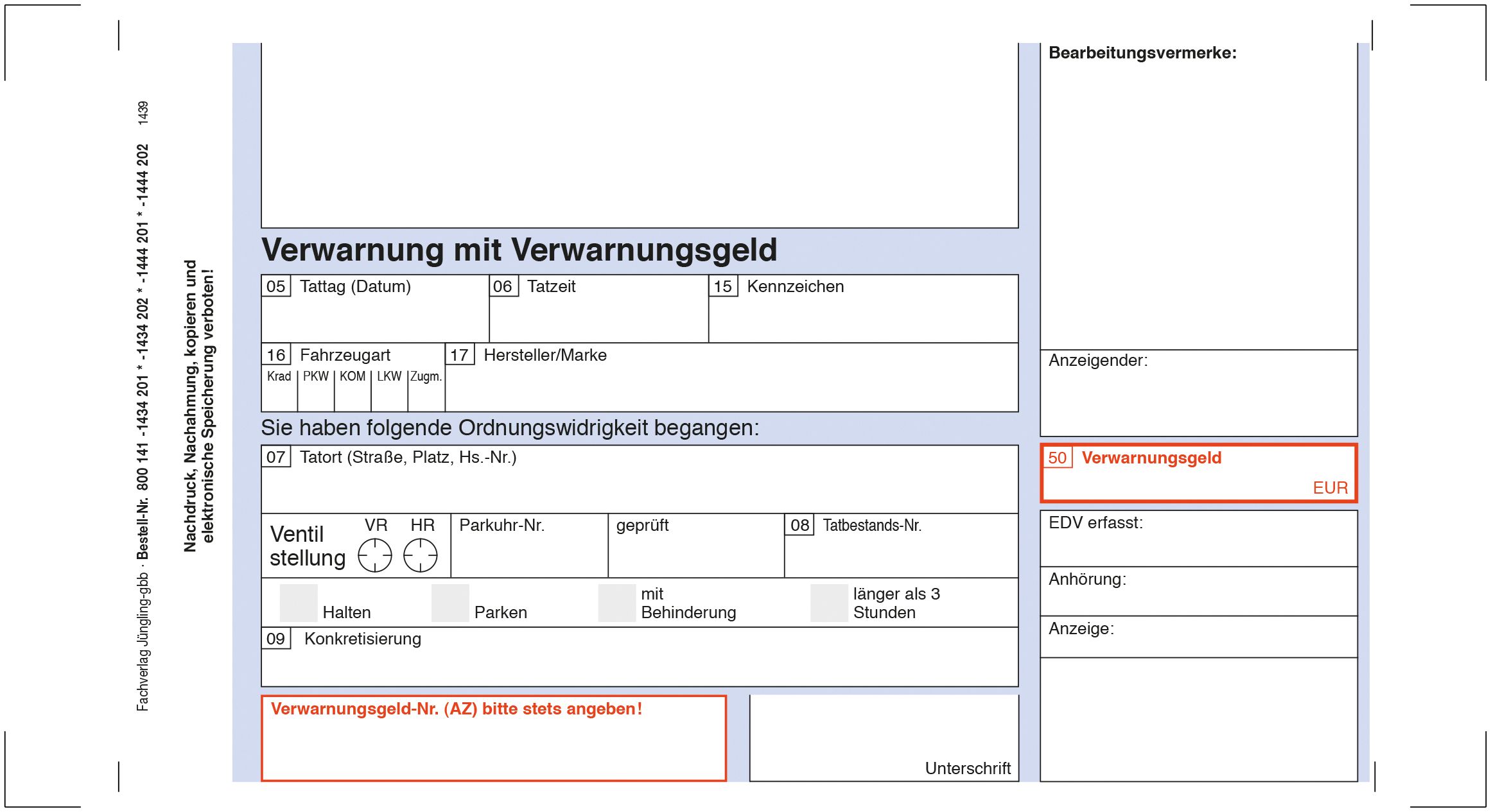 Verwarnung man, Konkret., 4 1/6 Zoll x 195, 4fach mit Tb.-Katalog, mit Zahlschein SEPA