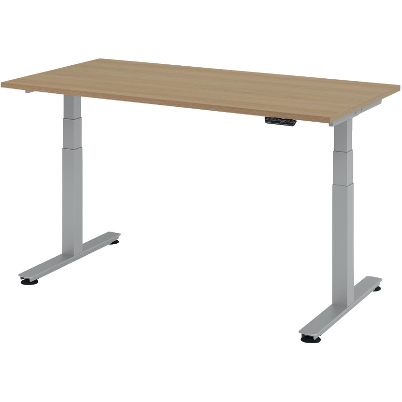 SoldanOffice Schreibtisch, höhenverstellbar,  Ergonomic Aktiv T XDSM, Rechteckform, B x H x T: 1.600 x 635 - 1.285 x 800 mm - Eiche-Dekor hell