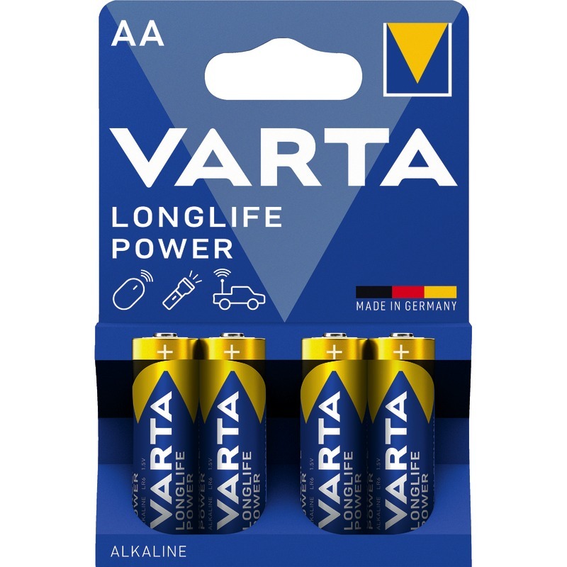 VARTA Batterien Alkaline LONGLIFE Power, AA Mignon LR06, 1, 5 V, Packung: 4 Stück