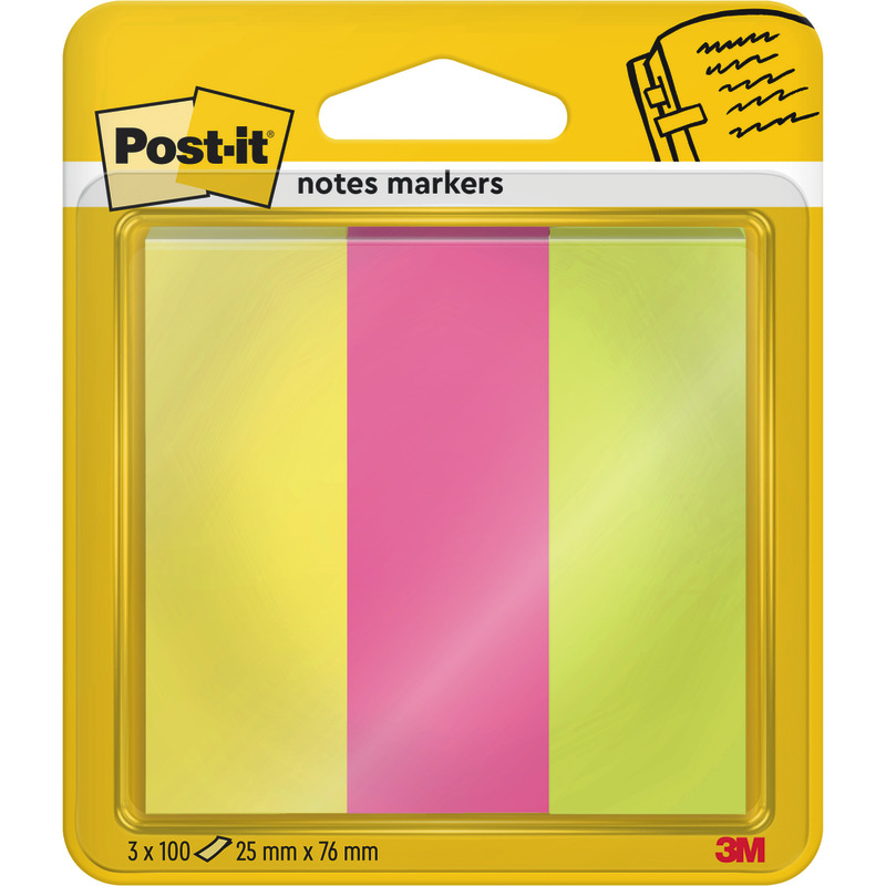 Post-it® Page Marker, Energetic Collection, 25 mm x 76 mm, 100 Blatt/Block, 3 Blöcke/Packung