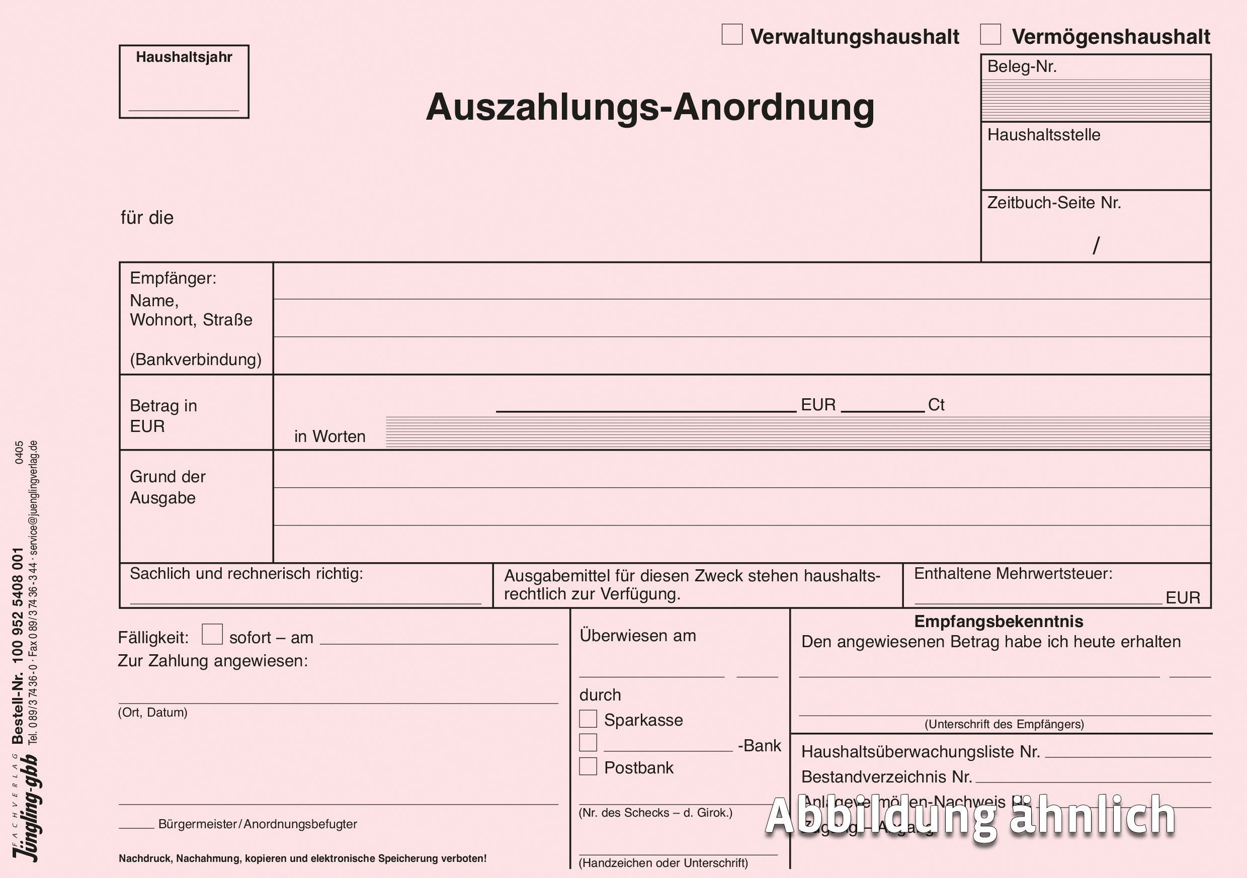 Auszahlungsanordnung, DIN A5 rosa Auszahlungsanordnung, DIN A5 rosa
