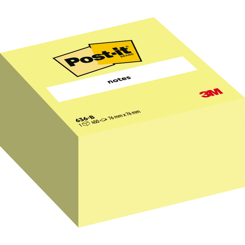 Post-it® Notes Würfel 636-B, Gelb, 76 mm x 76 mm, 450 Blatt/Block, 1 Block/Packung, 100% PEFC