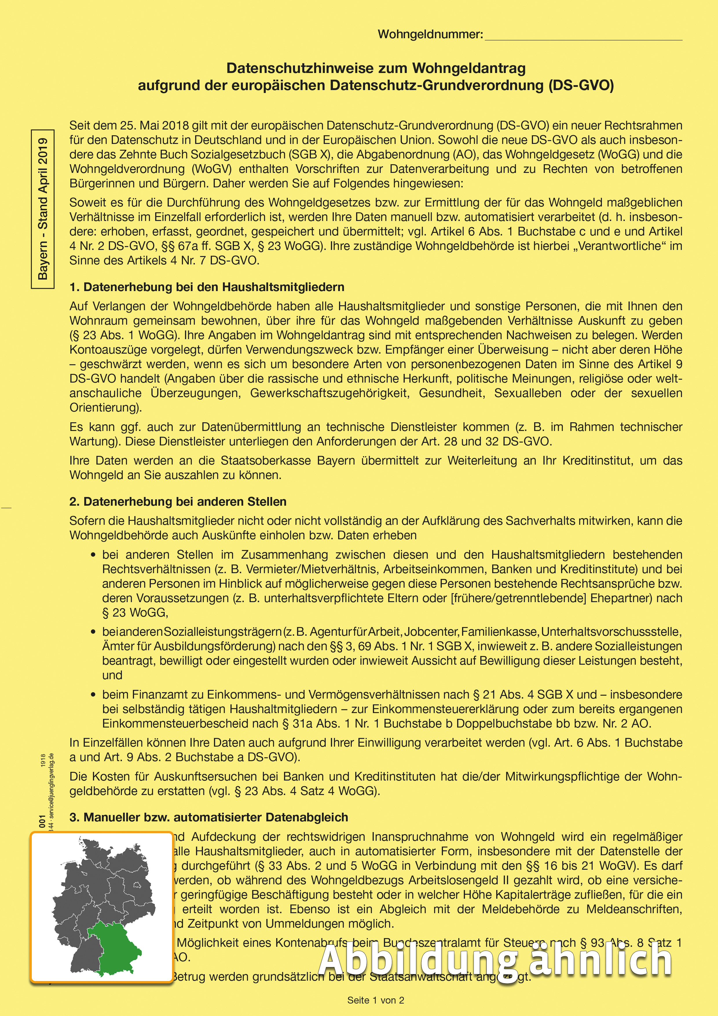 BY-Informationsblatt Europäische Datenschutz-Grundverordnung, A4, 2-seitig, gelb