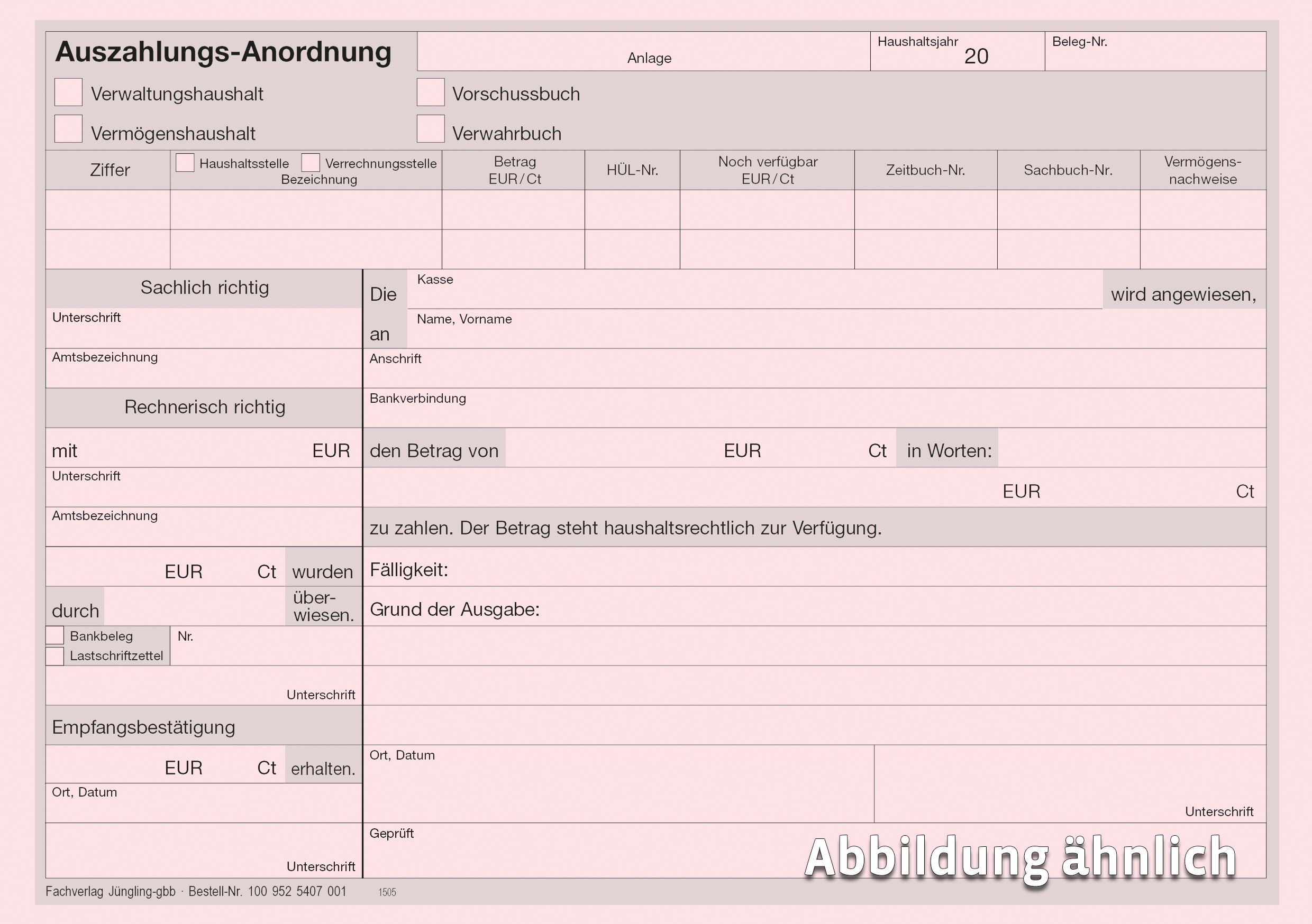 Auszahlungs-Anordnung, DIN A5 rosa