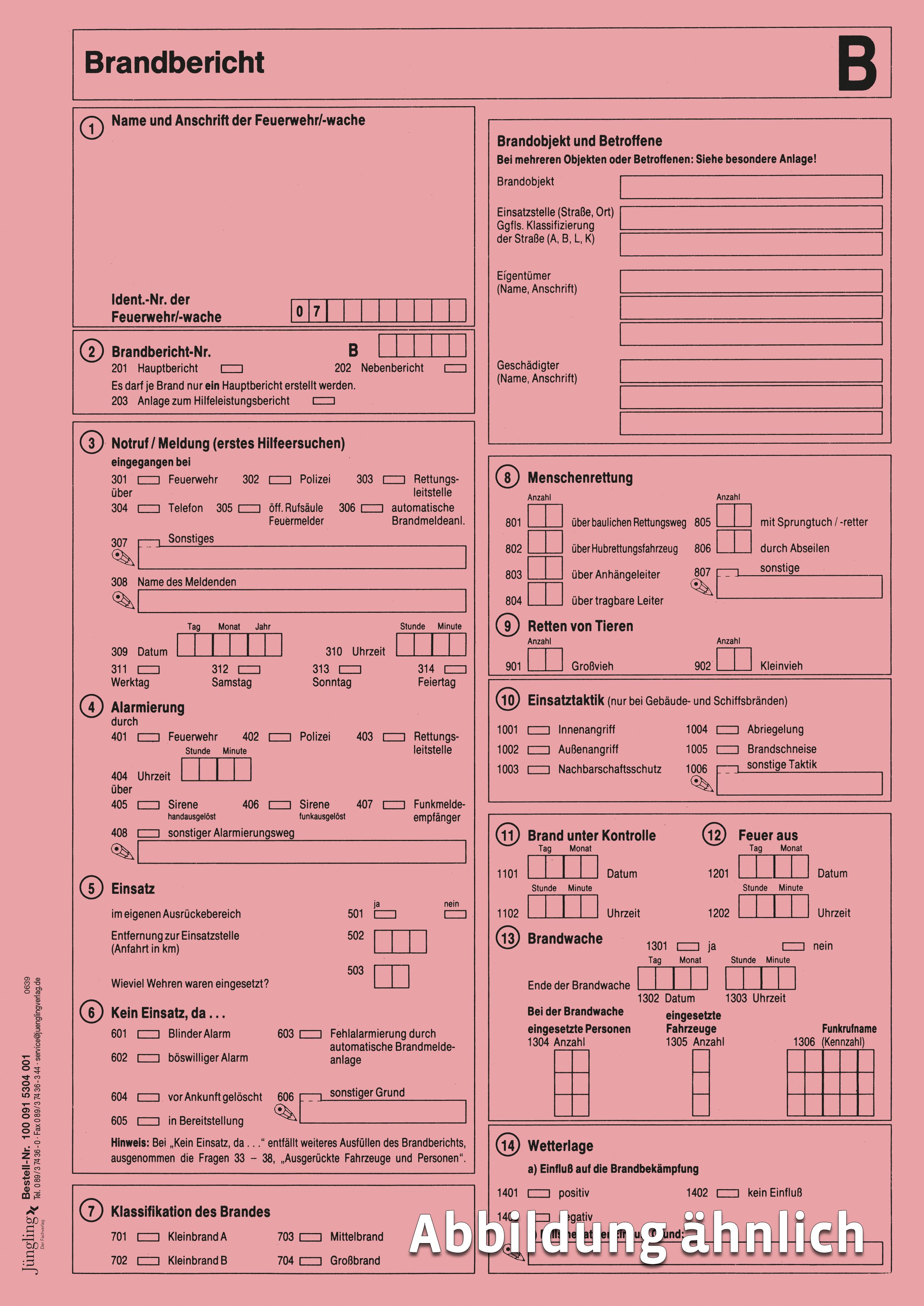 Brandbericht, DIN A4, 4-seitig, rosa, sw