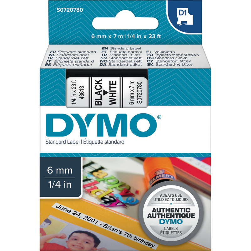 DYMO D1-Beschriftungsband 43613, 6 mm, schwarz/weiß - schwarz / weiß