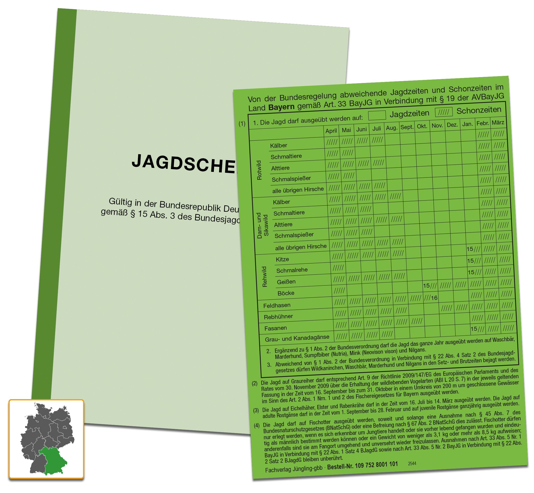 Jagdschein mit Aufkleber Jagd- und Schonzeiten Bayern 2025