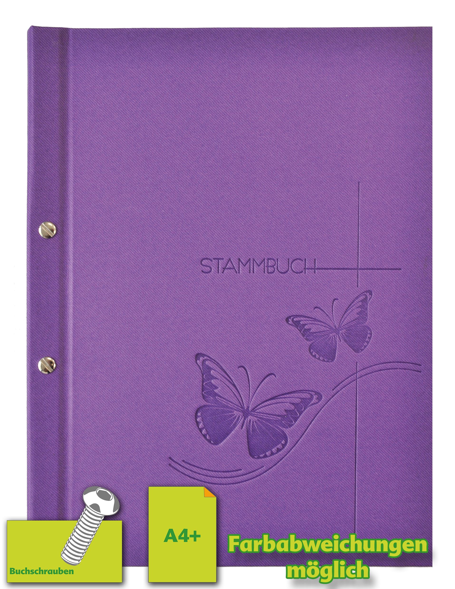 Stammbuch SCHMETTERLING mit Buchschrauben, Format: größer A4 Farbe: violett (Seriennummer: 8000634)