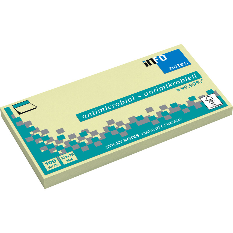INFO NOTES Antimikrobielle Haftnotizen, 125 x 75 mm, 100 Blatt - gelb