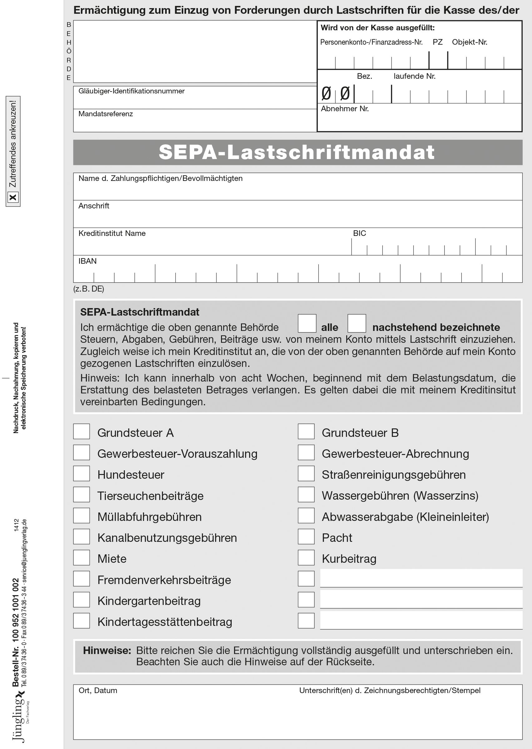 SEPA-Lastschriftmandat, DIN A5 2-fach selbstdurchschreibend SEPA-Lastschriftmandat, DIN A5 2-fach selbstdurchschreibend