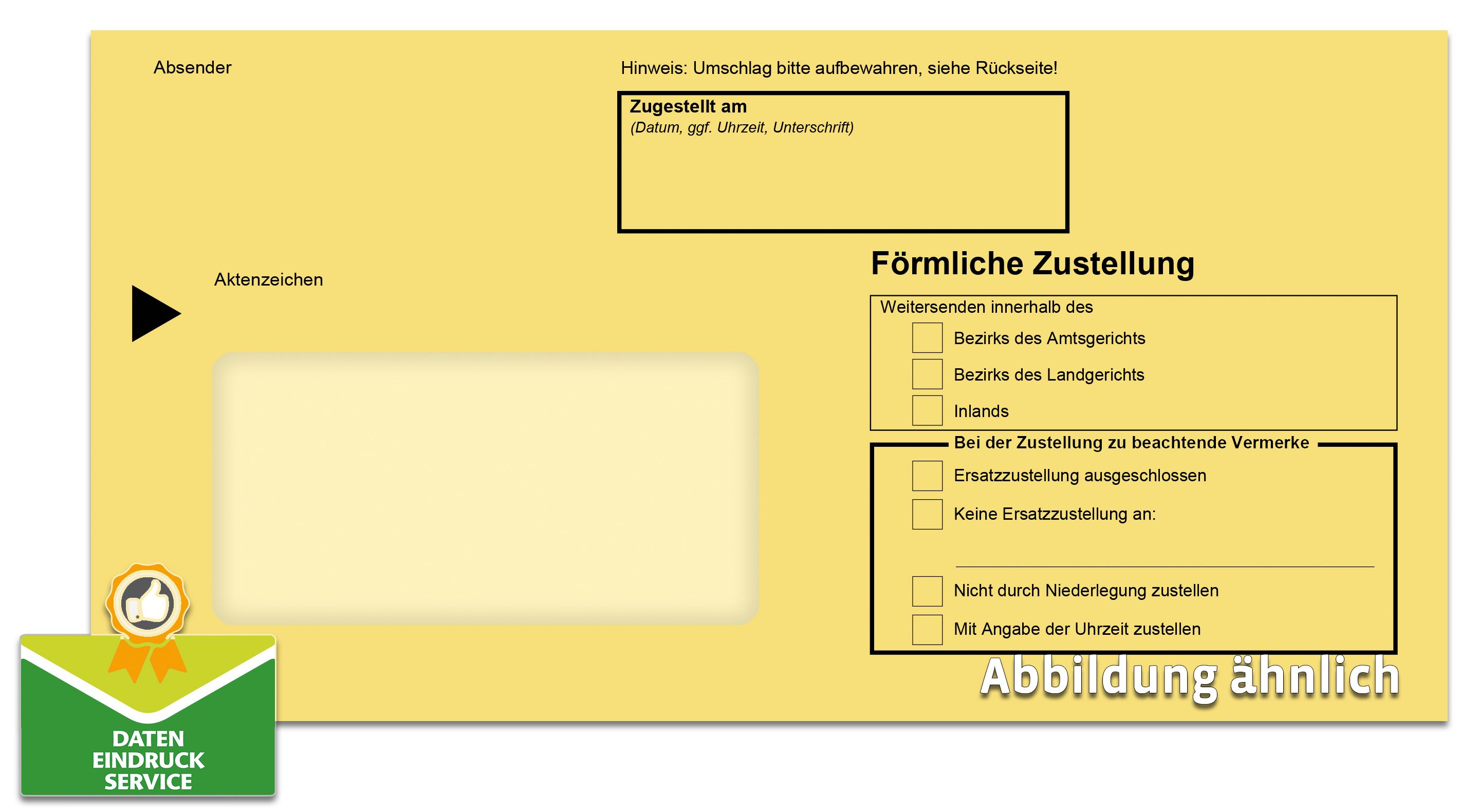 Förmliche Zustellung: Innerer Umschlag mit Fenster, nassklebend, Einsteckschlitz, masch. kuvertierbar, 114 x 224 mm