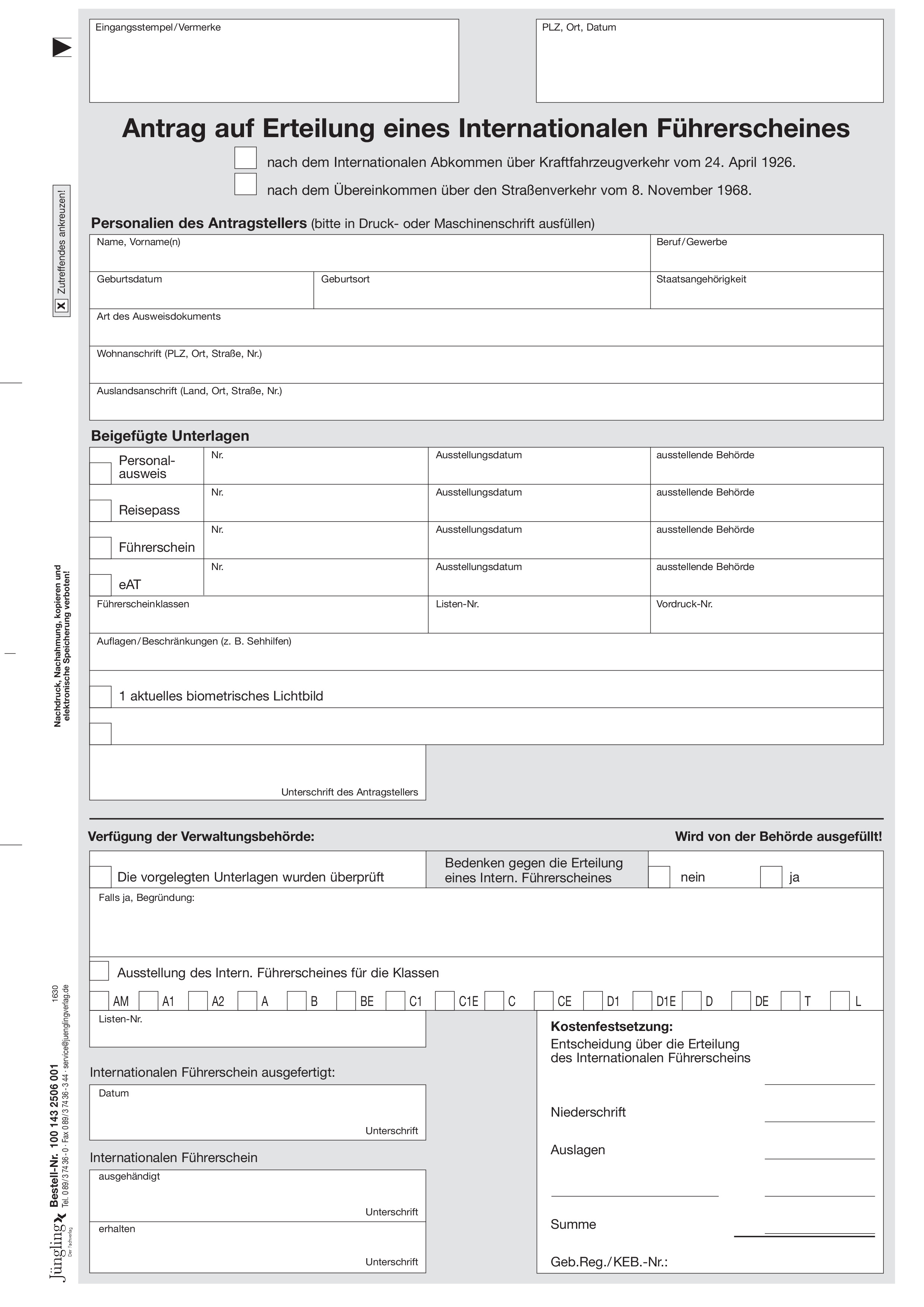 Antrag internationaler Führerschein, A4