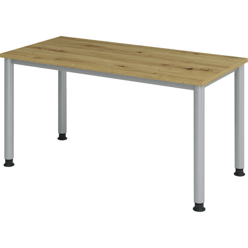 SoldanOffice Schreibtisch 4 Fuß-rund, Serie H, 1.400 x 670 mm - asteiche