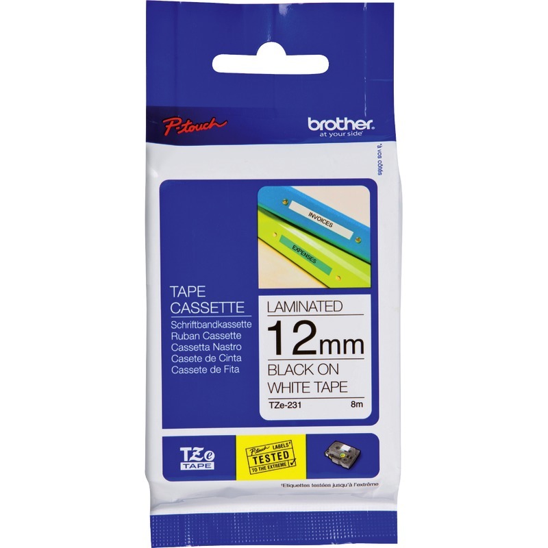 Brother TZE-231 Schriftbandkassette P-Touch, 12 mm, schwarz/weiß - schwarz / weiß