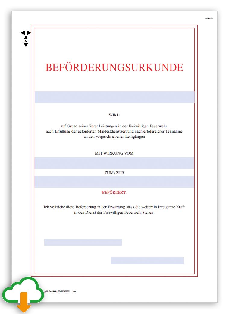 PDF Ausfüllhilfe für Beförderungsurkunde Freiwillige Feuerwehr, DIN A4