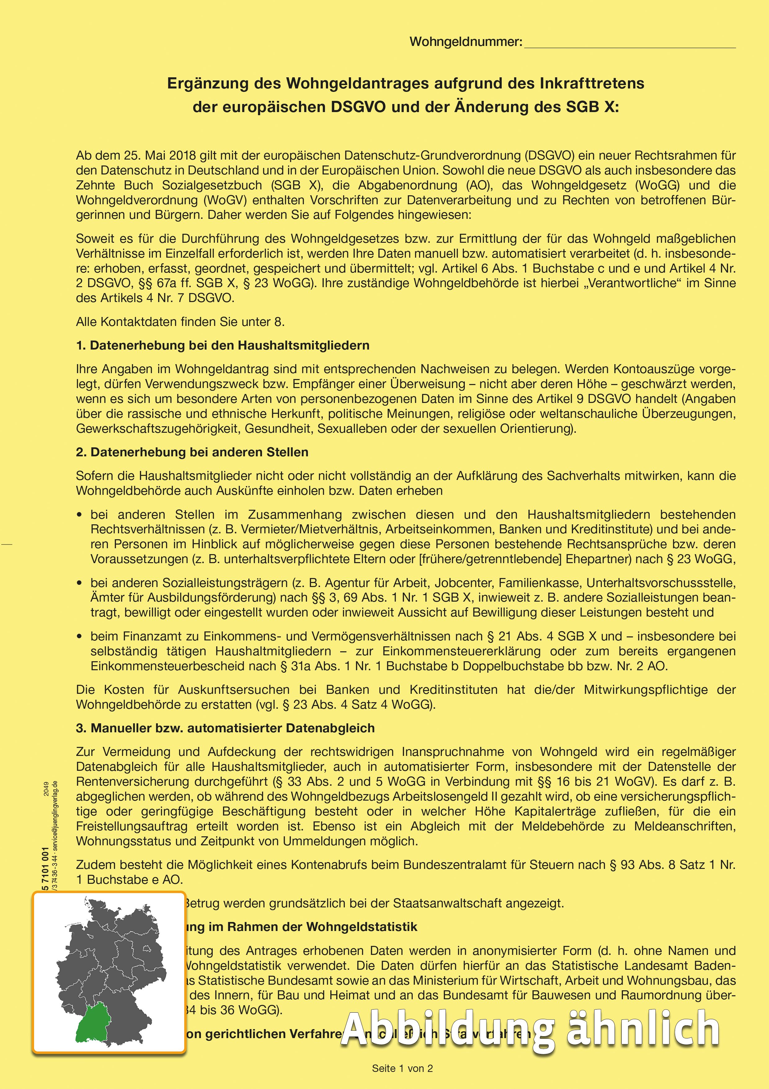 BW-Informationsblatt zum Datenschutz nach EU-DSGVO, DIN A4, gelb