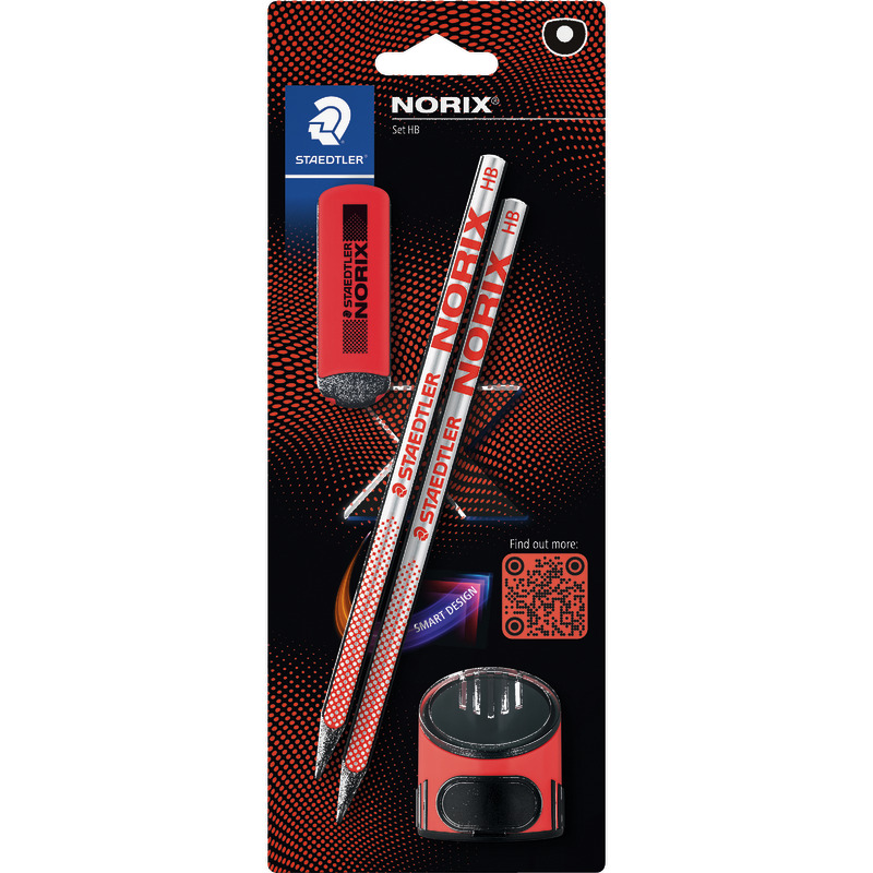STAEDTLER Bleistift-SET Norix:  2 Bleistifte, 1 Spitzdose, 1 Radierer - rot / schwarz