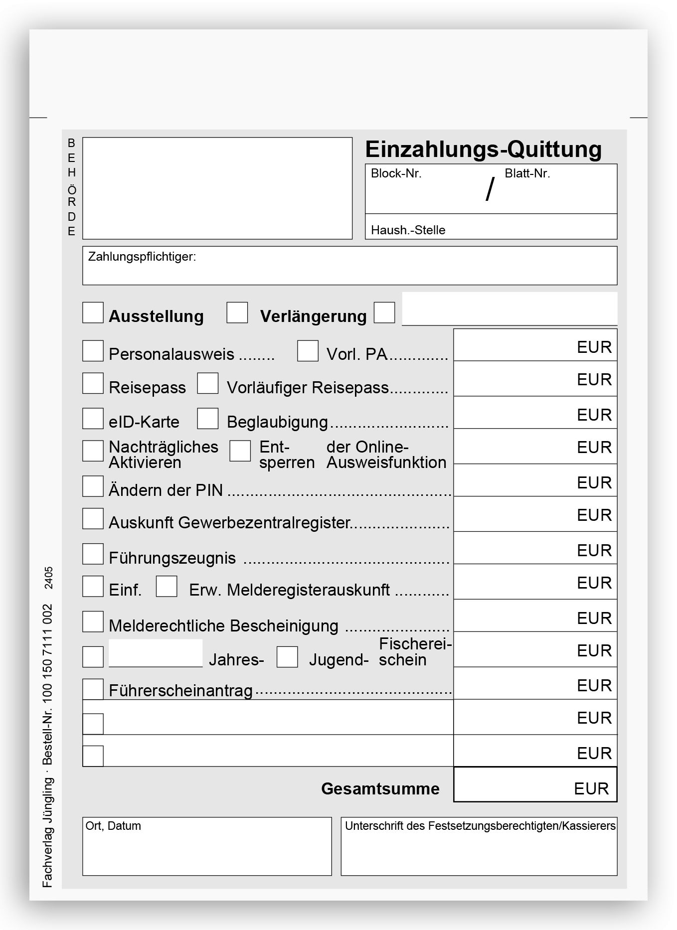 Quittung Pass- und Meldeamt, Block, A6, 50 Satz, 2-fach SD