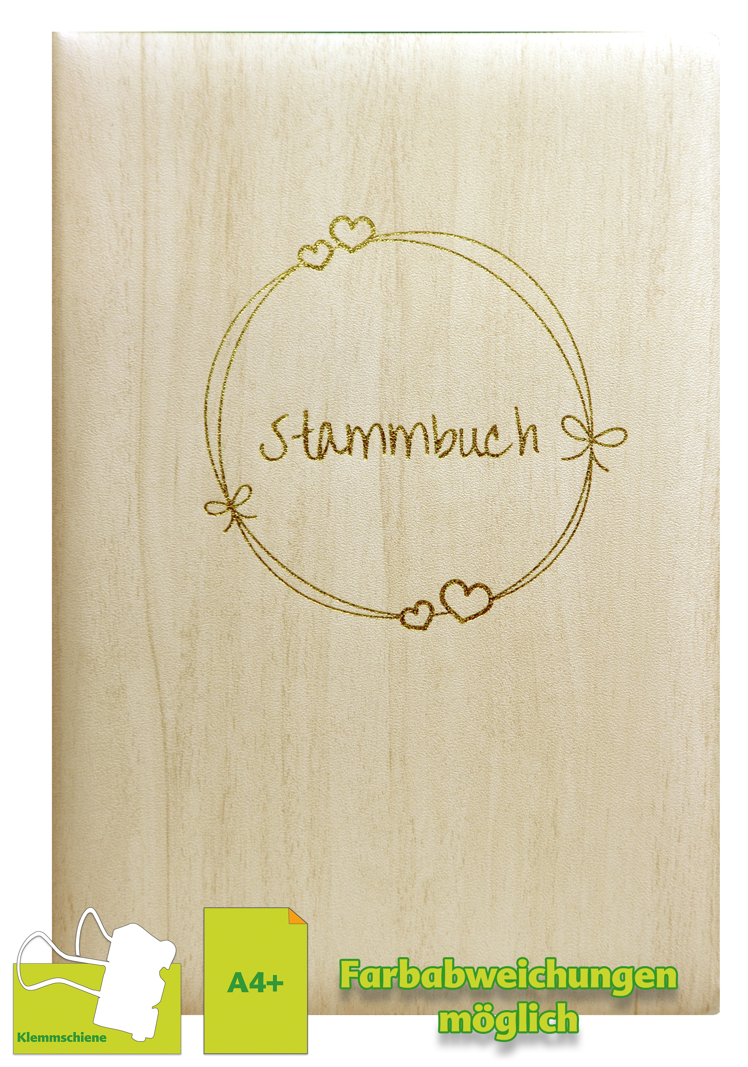 Stammbuch BIRKE, elfenbein, mit Kranz in Gold, DIN A4+, Klemmschiene