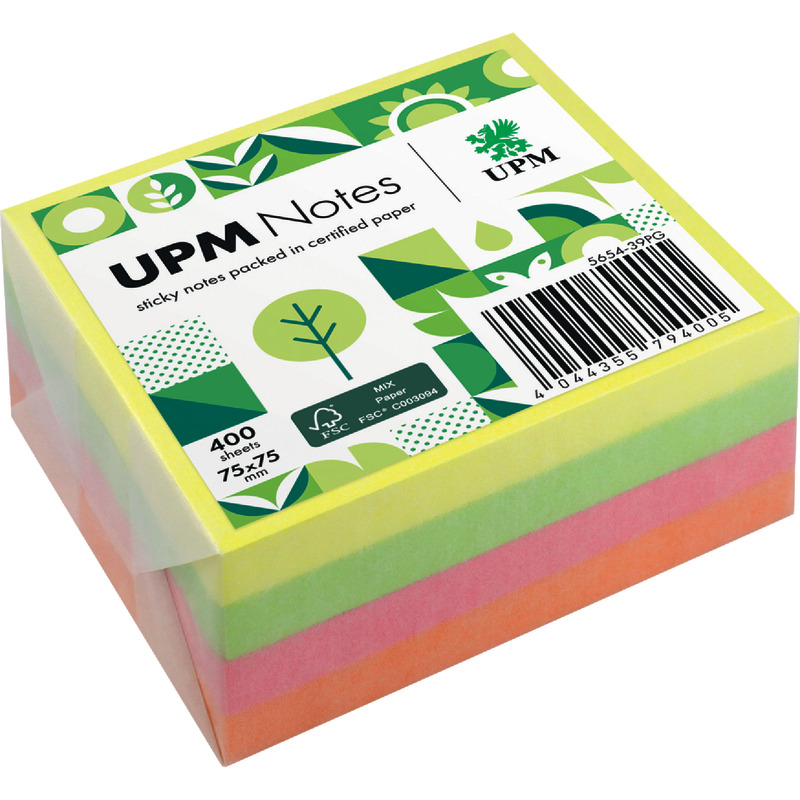 UPM NOTES Haftnotizwürfel 75 x 75 mm, 400 Blatt, Brillant-Mix