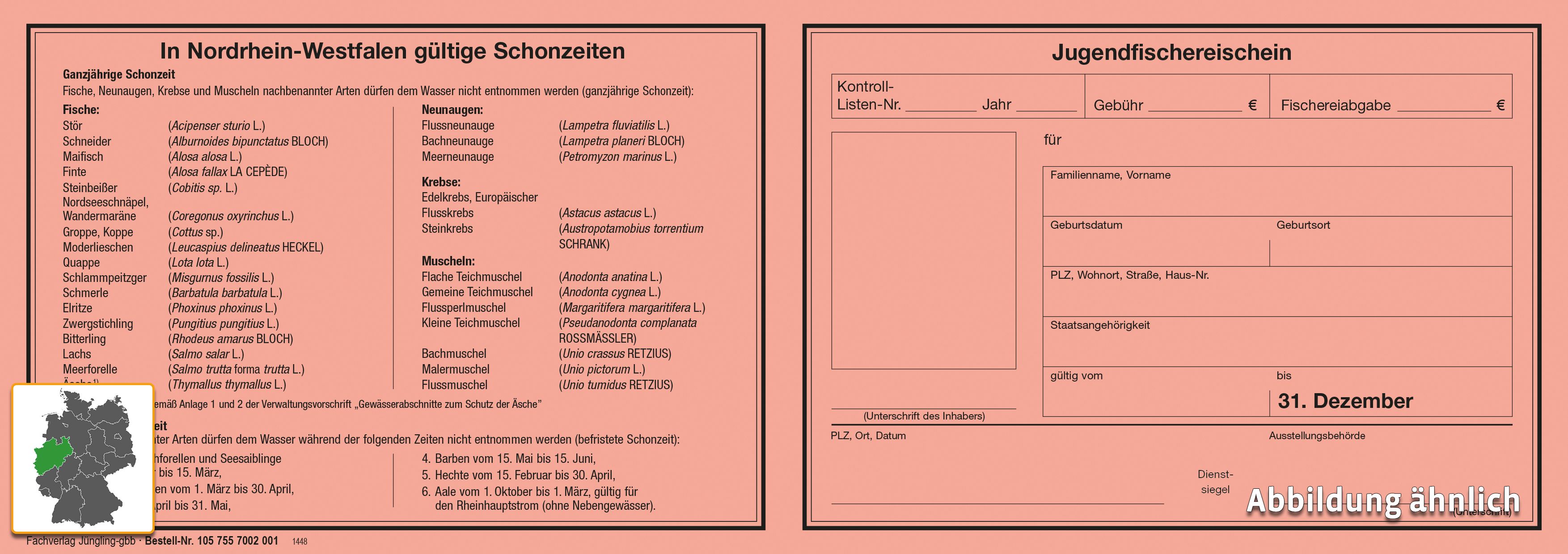 Jugend-Fischereischein, Schreibleinen rot